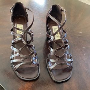 Brown strapped chunky heel sandals